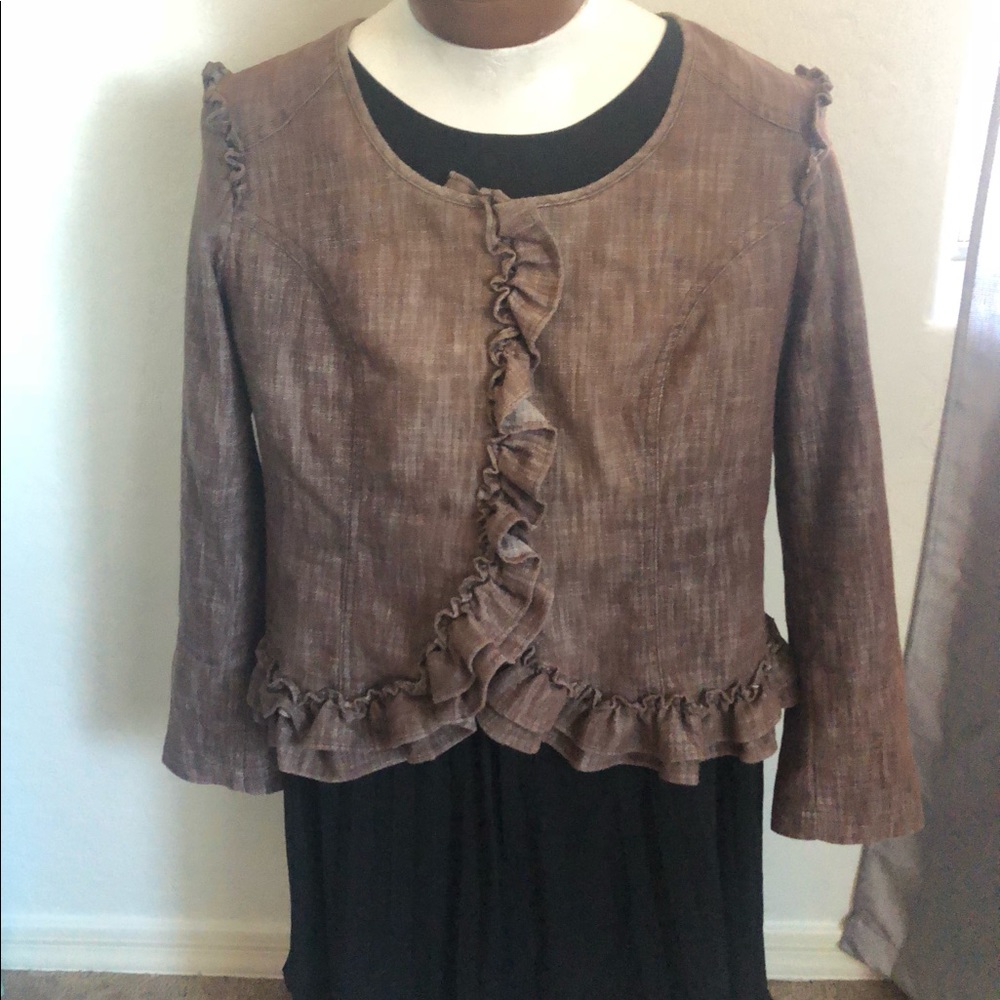 Brown washed ruffled blazer w/ side threads 4 belt